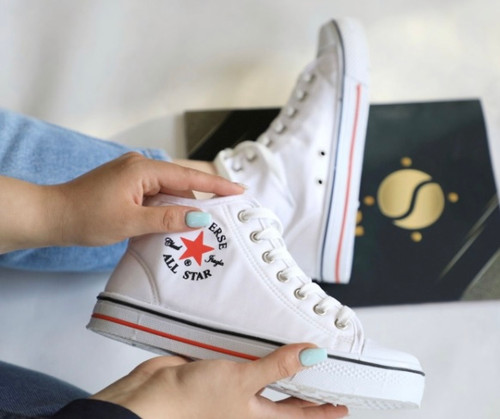 کفش کتانی آلستار مردانه زنانه ساق بلند سفید All STAR