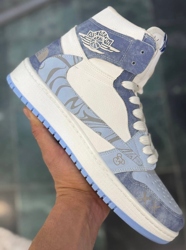 کفش کتانی مردانه زنانه نایک جردن وان ساقدار نورث فیس آبی Nike Jordan 1