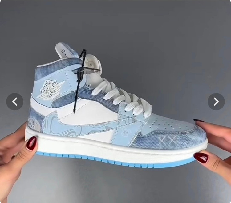 کفش کتانی مردانه زنانه نایک جردن وان ساقدار نورث فیس آبی Nike Jordan 1