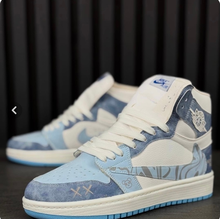 کفش کتانی مردانه زنانه نایک جردن وان ساقدار نورث فیس آبی Nike Jordan 1