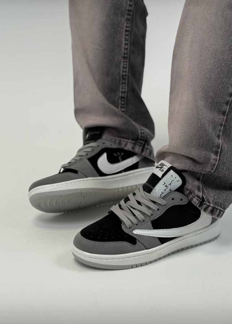کتانی مردانه.زنانه نایکی جردن1 لو ترویس طوسی مشکی Nike Jordan 1