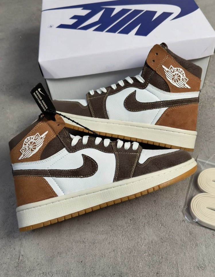 کفش کتانی جردن ساقدار سفید قهوه ایی  المنت ست  Nike Air Jordan 1