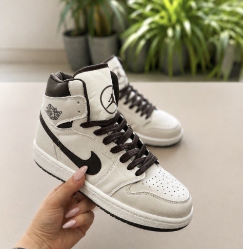 کفش کتانی مردانه زنانه  نایک ایر جردن 1 ساقدار  کرم  قهوه ایی  Nike Air Jordan 1