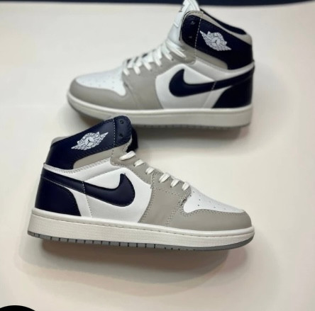 کتانی ساقدار مردانه زنانه طوسی سفید آبی بزرگ پا Nike Jordan 1