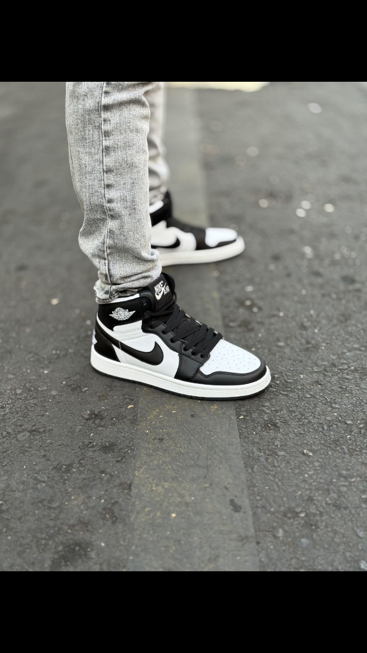 کتانی ساقدار مردانه زنانه سفید مشکی بزرگ پا Nike Jordan 1