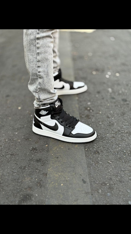 کتانی ساقدار مردانه زنانه سفید مشکی بزرگ پا Nike Jordan 1