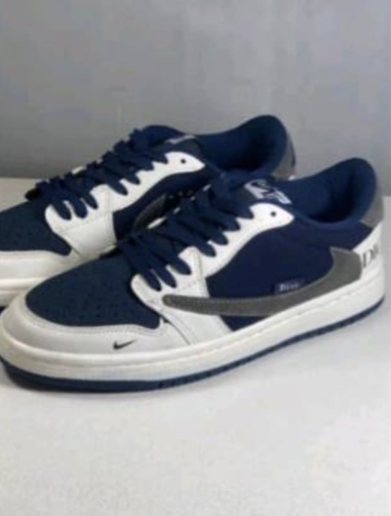 کفش کتانی مردانه زنانه ترویس دیور کاستوم سورمه ایی Nike Air Jordan 1