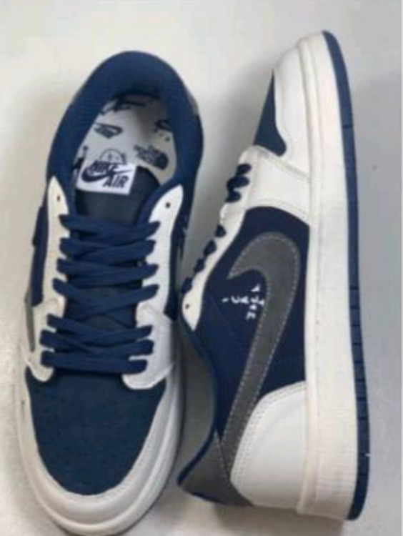 کفش کتانی مردانه زنانه ترویس دیور کاستوم سورمه ایی Nike Air Jordan 1