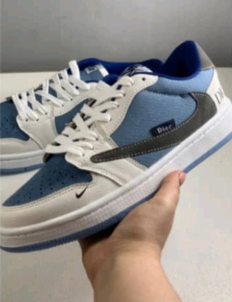 کفش کتانی مردانه زنانه ترویس دیور کاستوم آبی Nike Air Jordan 1
